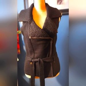 LOFT Ann Taylor Black Knit Sleeveless Belted Vest Size Medium